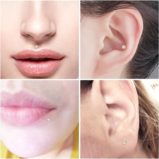 Studs Lip Bars Rvs 18G 20G 6/8mm Dunne Push in Trgaus Helix — afbeelding 2