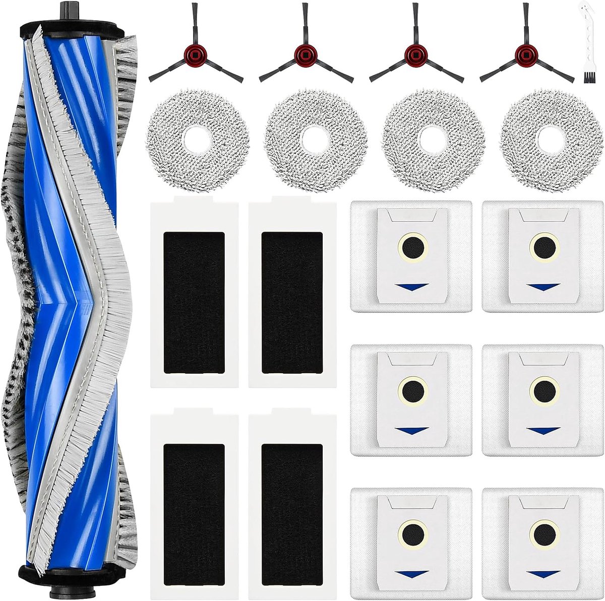 20 stuks accessoireset voor Ecovacs Deebot T30 Pro Omni/T30 Omni, 6 stofzakken, 4 dweildoeken, 4 zijborstels, 4 filters, 1 rolborstel, 1 reinigingsborstel, reserveonderdelen, robotaccessoires