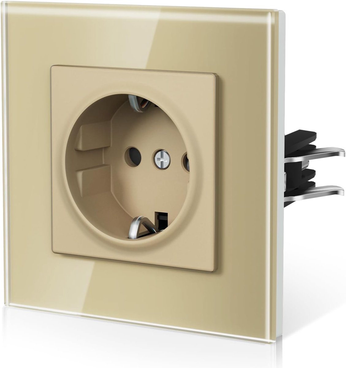 Stopcontact van glas, EU-standaard, wandcontactdoos met klauwen, inbouwstopcontact met kinderbeveiliging, eenvoudige montage, nieuwe E-serie, 16 A, 250 V, 1 vak, 86 mm, goud