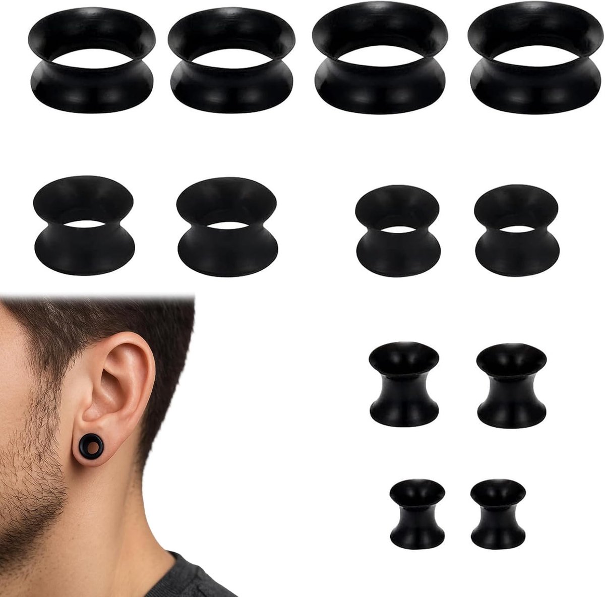 expander siliconen set – 6 paar zwart-wit stretchers – 3mm tot 10mm – uniseks zachte oortunnels voor piercing, dagelijks gebruik, feest, club, cadeau voor hem en haar
