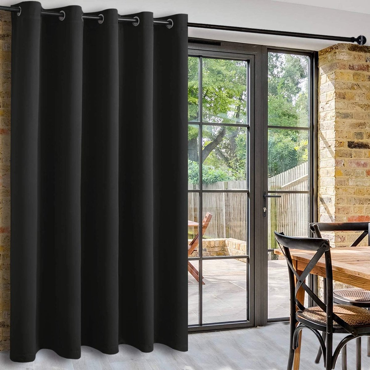 Deurgordijn voor woonkamer, 1 paneel zwarte gordijnen 213 cm val