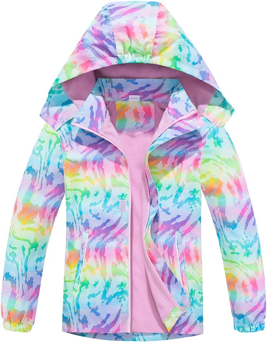 linboo Softshelljas voor meisjes, overgangsjas met fleecevoering, warm windjack, ademend, regenjas, waterdicht, outdoorjas voor kinderen