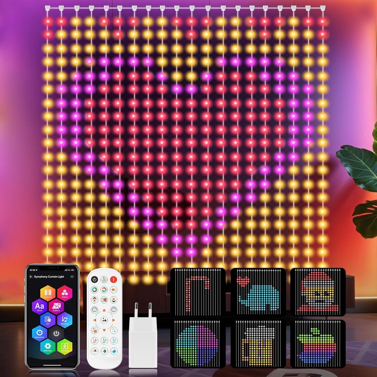 Lichtgordijn, intelligent led-gordijn met afstandsbediening, app