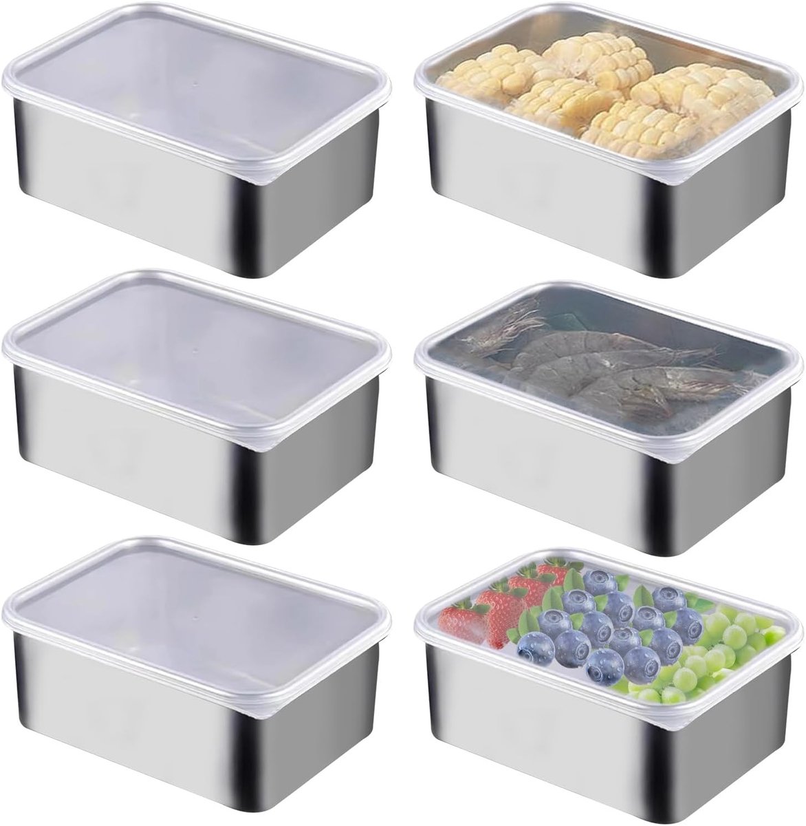 Roestvrijstalen Vershouddozen - Meal Prep Bakjes - Voedsel Bewaren - Stapelbaar en Vaatwasmachinebestendig - 6 Stuks - Zilverkleurig