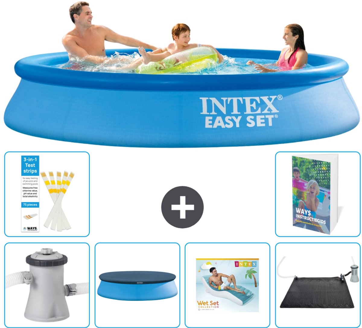 Intex Rond Opblaasbaar Easy Set Zwembad - 305 x 61 cm - Blauw - Inclusief Pomp - Afdekzeil - Loungebed - Solar Mat - 7-delig