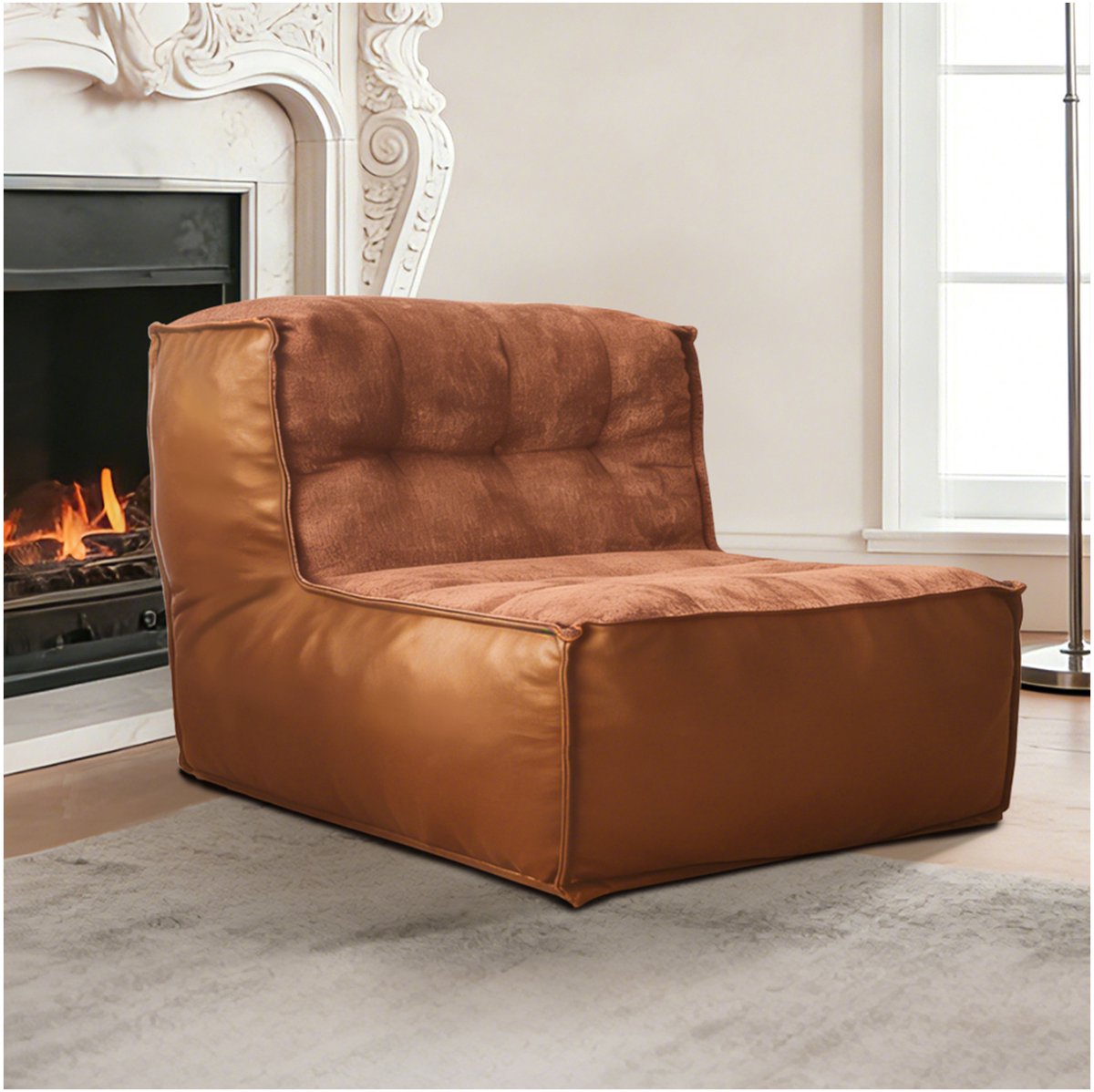 REDOM - Fauteuil - Sculpturale rugleuning met geïntegreerde zijtafel - Ergonomische lendensteun - Design - Woonkamer - Stof - Bruin - 63 x 82 x 62 cm