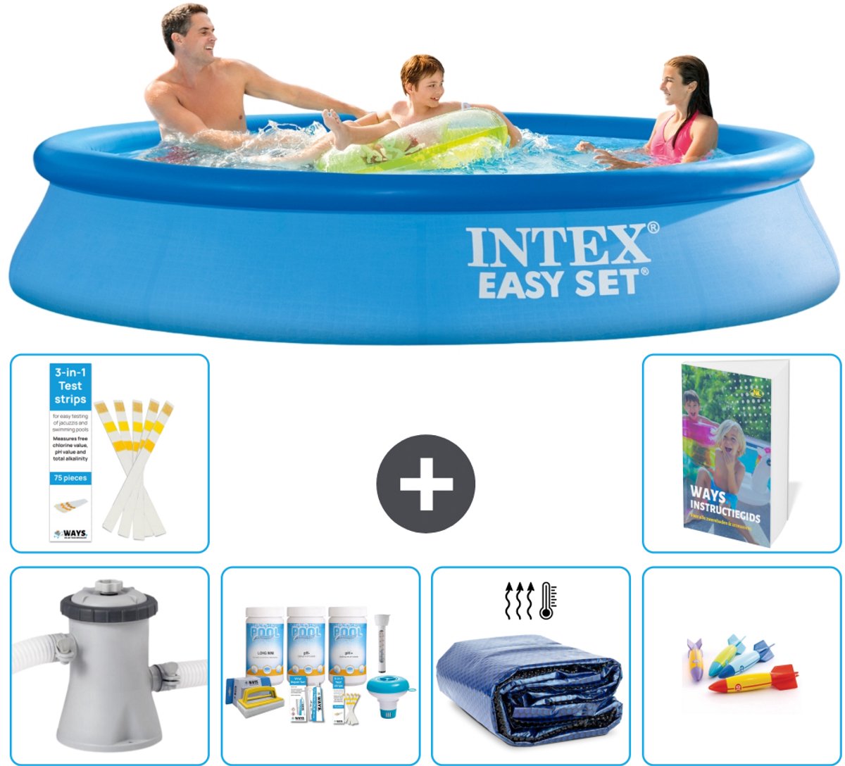 Intex Rond Opblaasbaar Easy Set Zwembad - 305 x 61 cm - Blauw - Inclusief Pomp - Onderhoudspakket - Solarzeil - Speelgoed - 7-delig