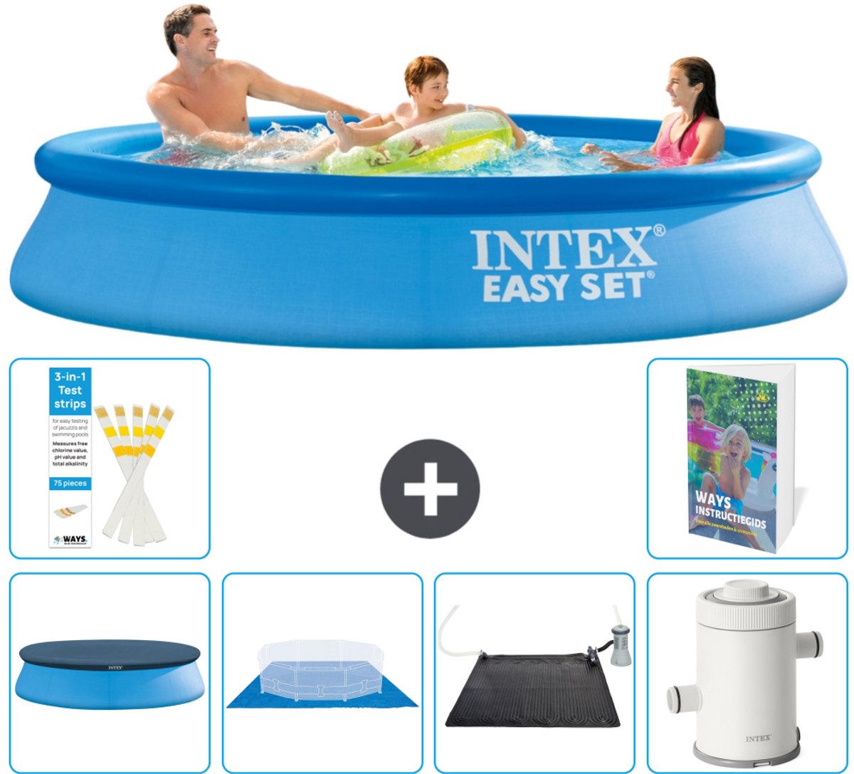 Intex Rond Opblaasbaar Easy Set Zwembad - 305 x 61 cm - Blauw - Inclusief Afdekzeil - Grondzeil - Solar Mat - Zwembadfilterpomp - 7-delig