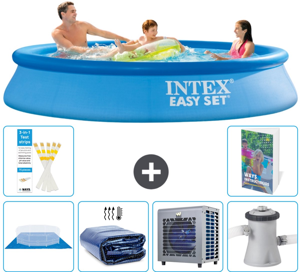 Intex Rond Opblaasbaar Easy Set Zwembad - 305 x 61 cm - Blauw - Inclusief Grondzeil - Solarzeil - Warmtepomp - Zwembadfilterpomp - 7-delig