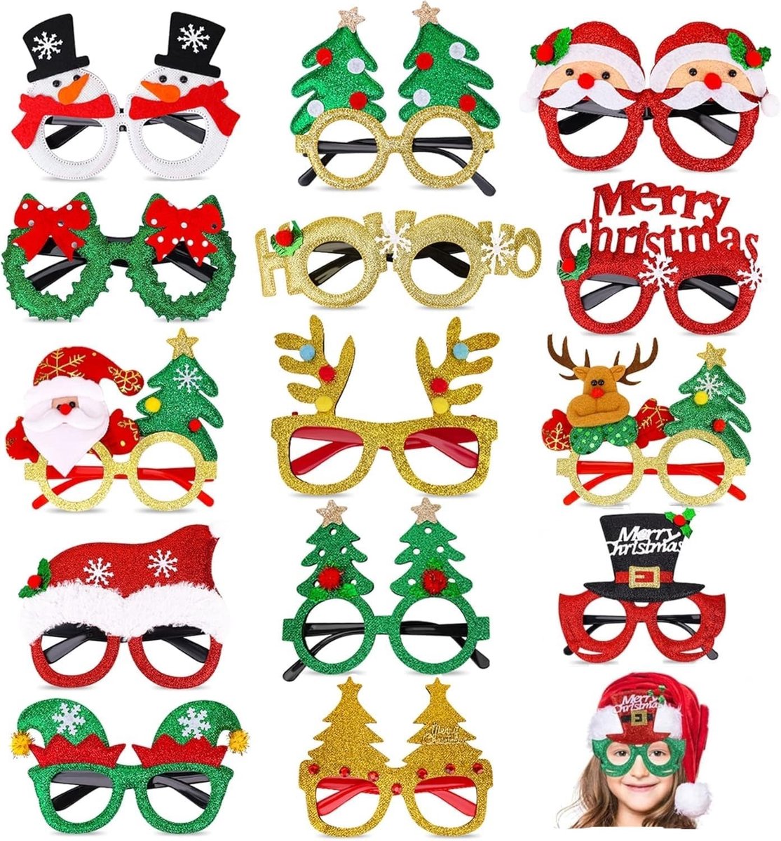 14 Paar 3D Kerstmis Bril Frames voor Kostuums en Fotografie - Feestelijke Accessoires voor Kerstparty's