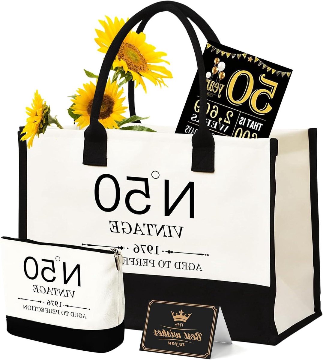 Jubileum Cadeauset - 50 Jaar Set - Cadeau Geven - Tote Bag & Make-up Tas
