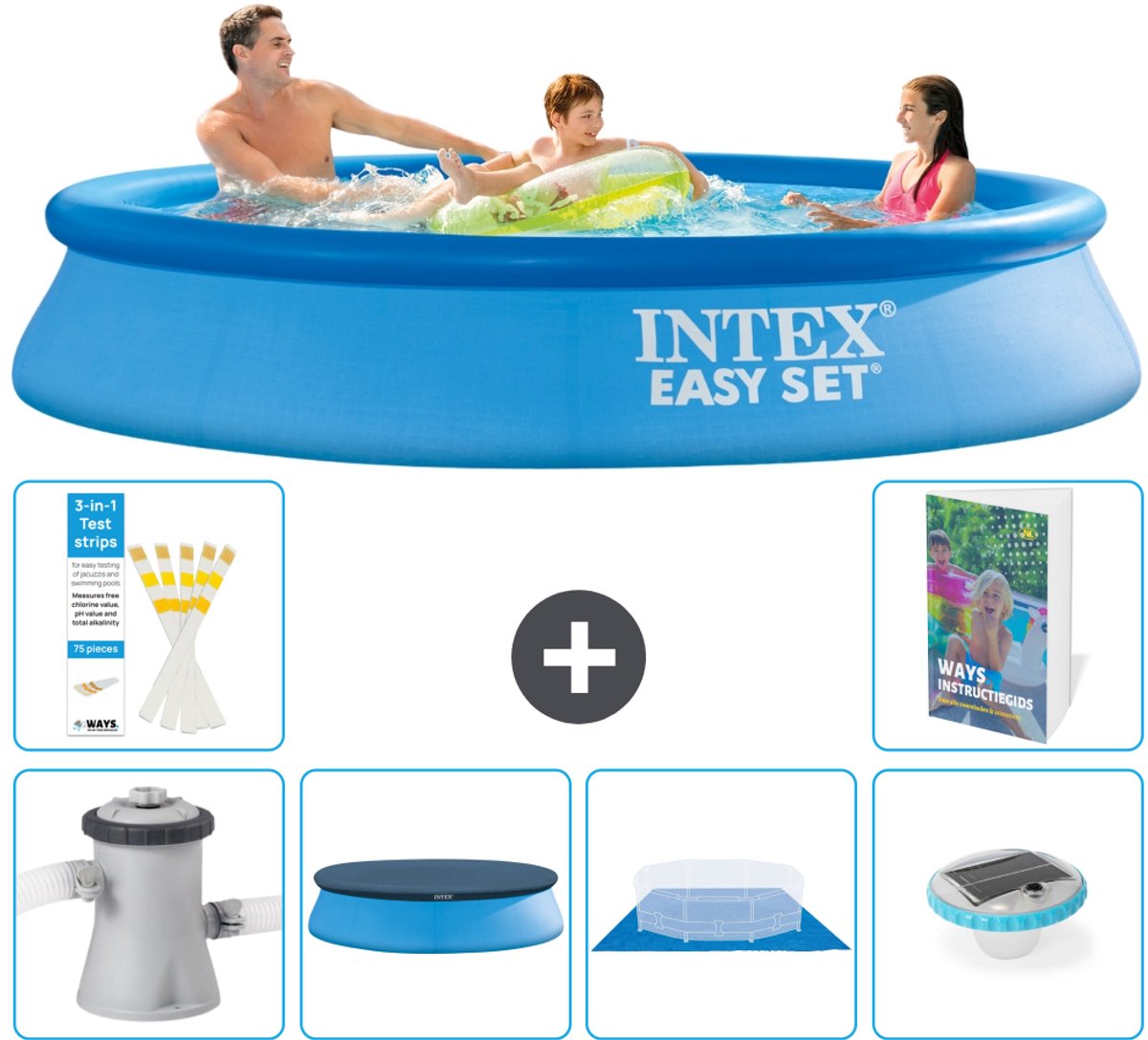 Intex Rond Opblaasbaar Easy Set Zwembad - 305 x 61 cm - Blauw - Inclusief Pomp - Afdekzeil - Grondzeil - Verlichting - 7-delig