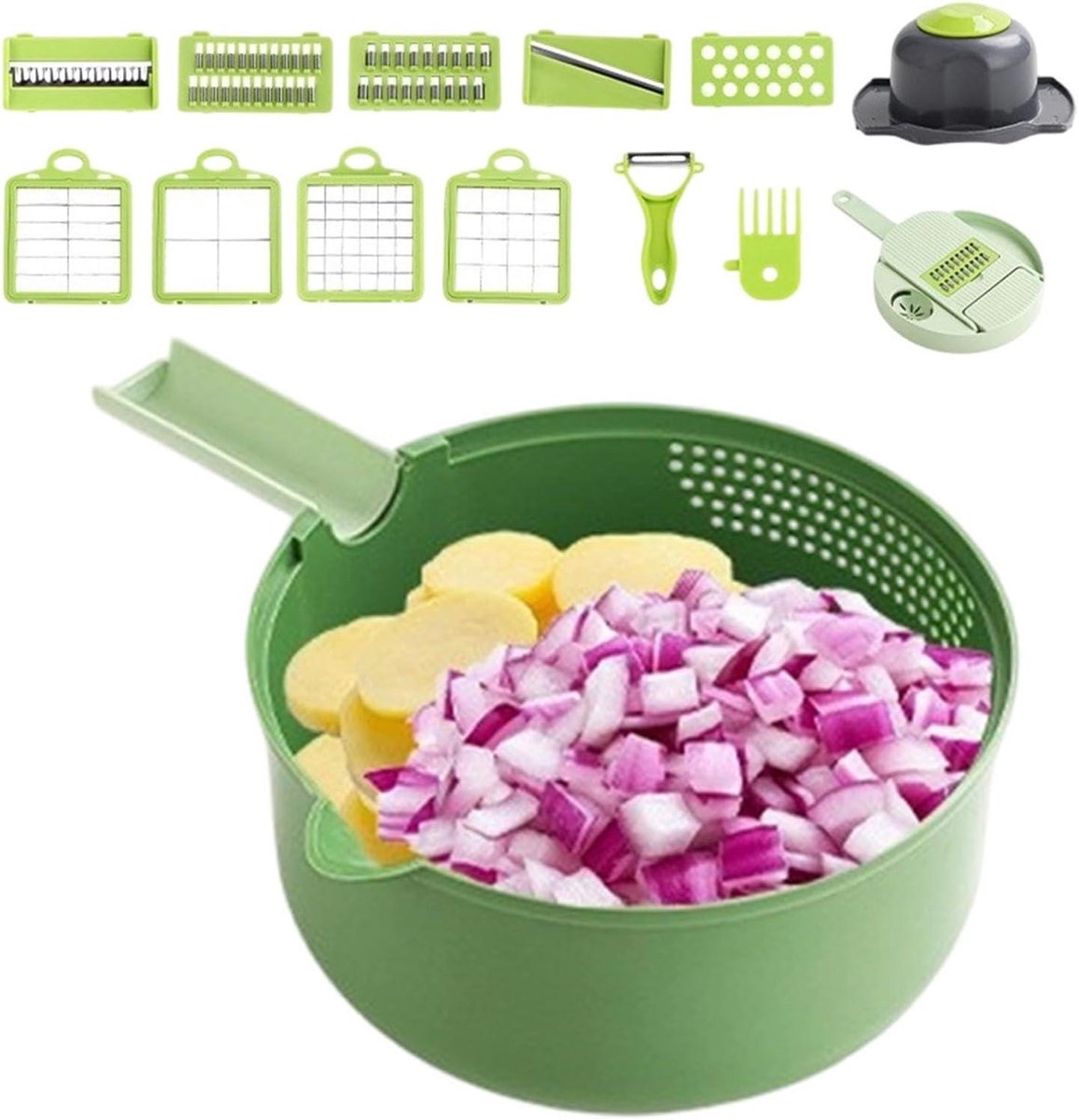 Groentehakker en Snijder - Keuken Shredder Slicer - Maaltijdvoorbereiding Versnellen - 16-in-1 Systeem - 20 x 20 x 13 cm