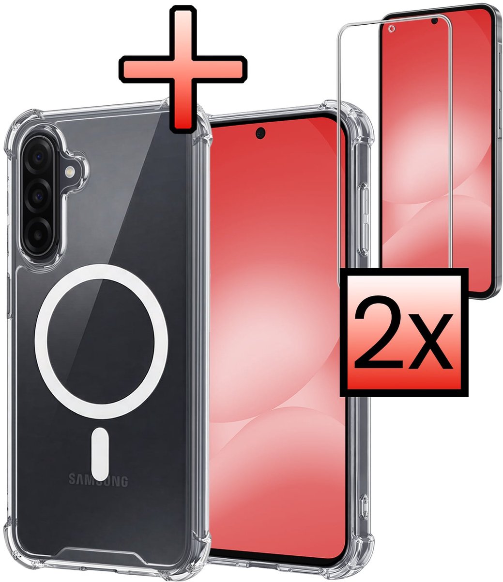 Hoesje - Met 2x Screenprotector - Geschikt voor Samsung Galaxy A56 - Magsafe Compatible - Sterk & Shockproof - Back Cover - Shock Proof Case - Telefoon Hoes - Transparant