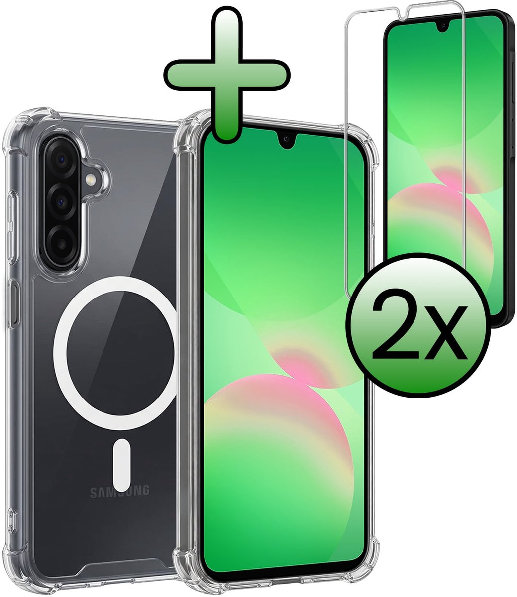 Hoesje Met 2x Screenprotector - Geschikt voor Samsung Galaxy A26 - Magsafe Compatible - Sterk & Shockproof - Back Cover - Shock Proof Case - Telefoon Hoes - Transparant