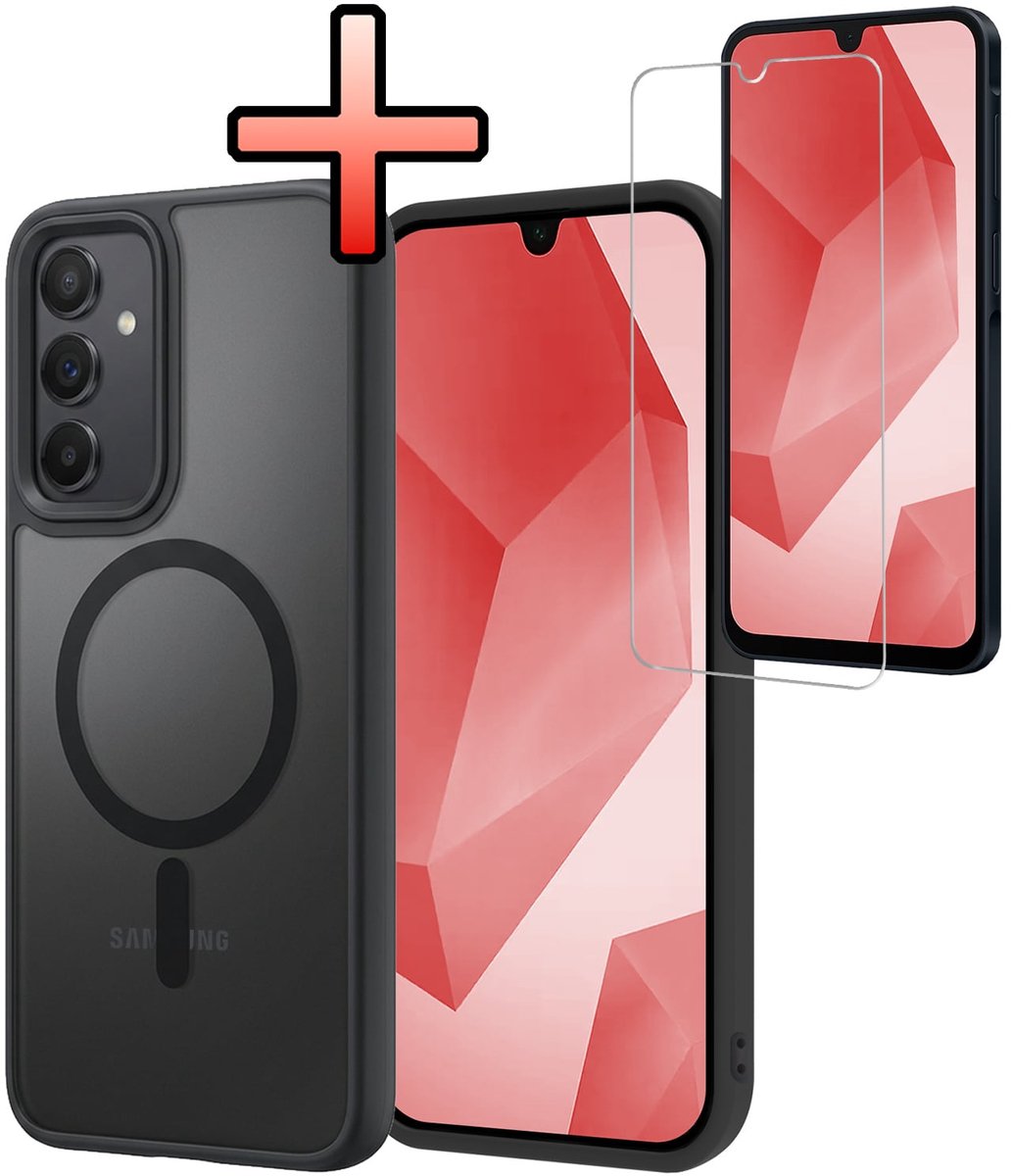 Hoesje - Met Screenprotector - Geschikt voor Samsung Galaxy A16 - Magsafe Compatible - Sterk & Shockproof - Back Cover - Shock Proof Case - Telefoon Hoes - Zwart