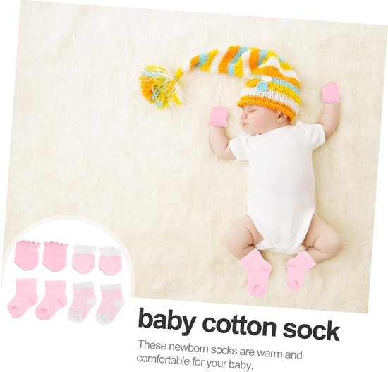 Babysokken en Wantenset - Babyhandschoenen Babyslofjes - Baby Warm Houden - Zacht Katoenmix - 12x6x0.3 cm - Multicolor — afbeelding 5