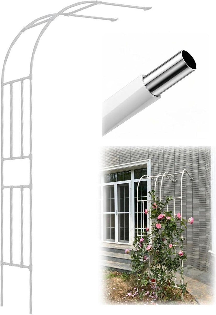 Halve Tuinboog - Rozenboog Prieel - Planten Ondersteunen - Gegalvaniseerd Staal - 60 x 240 cm - Wit