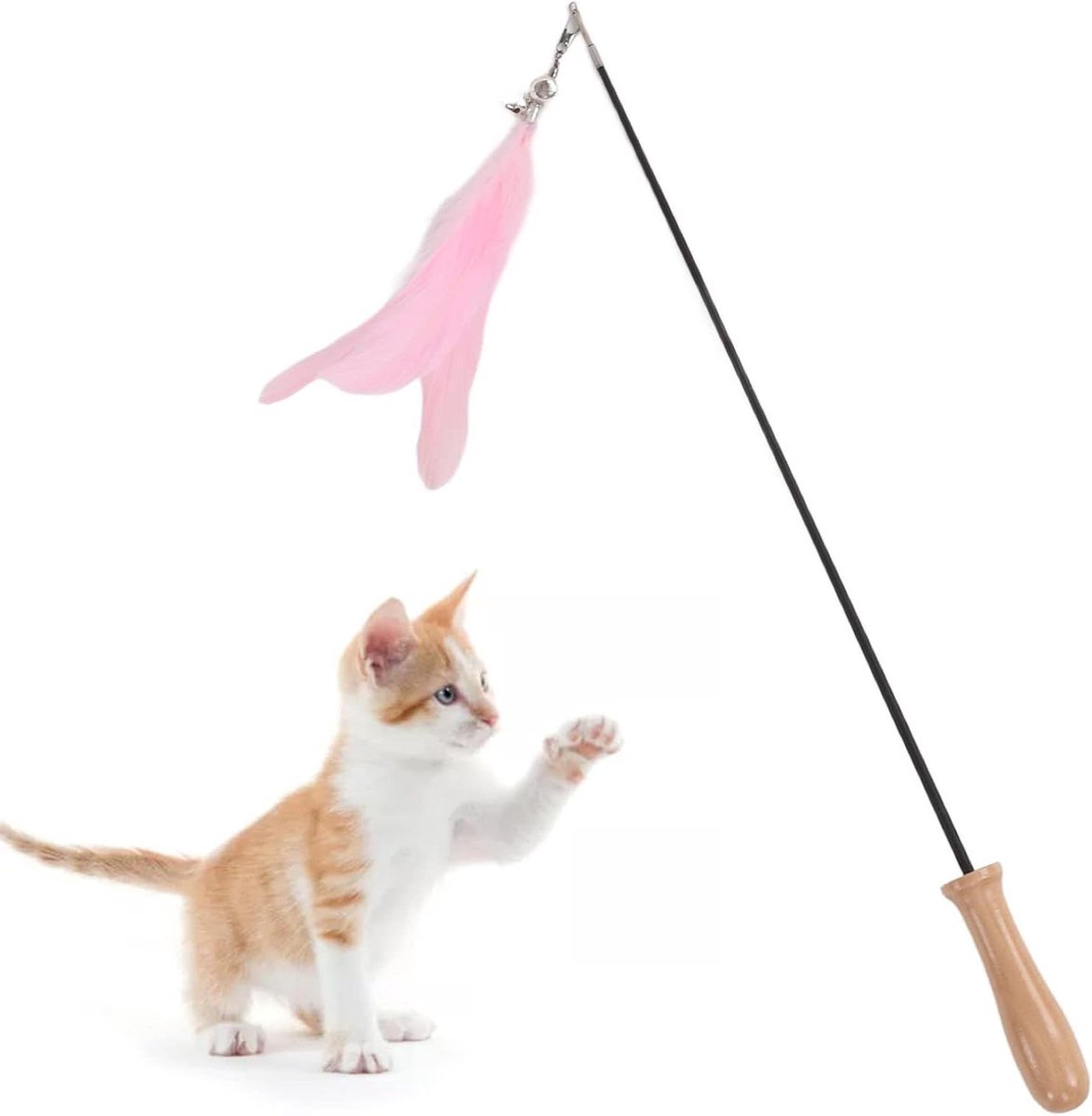 Kattenstok Speelgoed - Kattenveertjes - Interactief Spel - Intrekbare Staaf - 81.5 cm - Multicolor