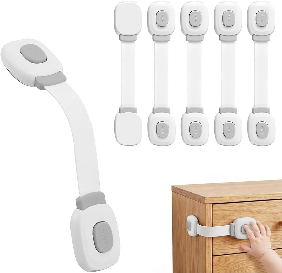 Kinderslot - Flexibel Babyveiligheidsslot Zelfklevend - Set van 6 - Kinderslot Kastjes - voor Lades, Kasten, Koelkast, Toilet & Vuilnisbak - Wit