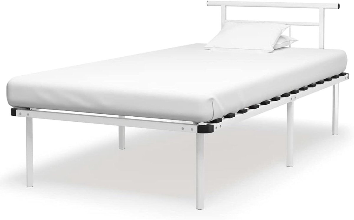 Metalen Bedframe - Slaapbank Tienerbed - Klassieke Slaapkamer - Solide Metalen Constructie - 100 x 200 cm - Wit