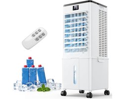 Mobiele Aircooler - 4-in-1 Luchtkoeler - Verdampingskoeler met 10L Watertank - 12 Uur Timer - 4 Modi en 3 Snelheden - Met Wielen en Afstandsbediening - Draagbare Airconditioning voor Woonkamer, Slaapkamer en Kantoor