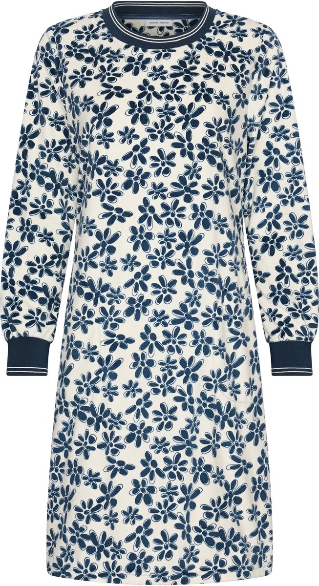 Pastunette Nachthemd - Nordic Bloom - Velours Fleece - Ecru/Blauw