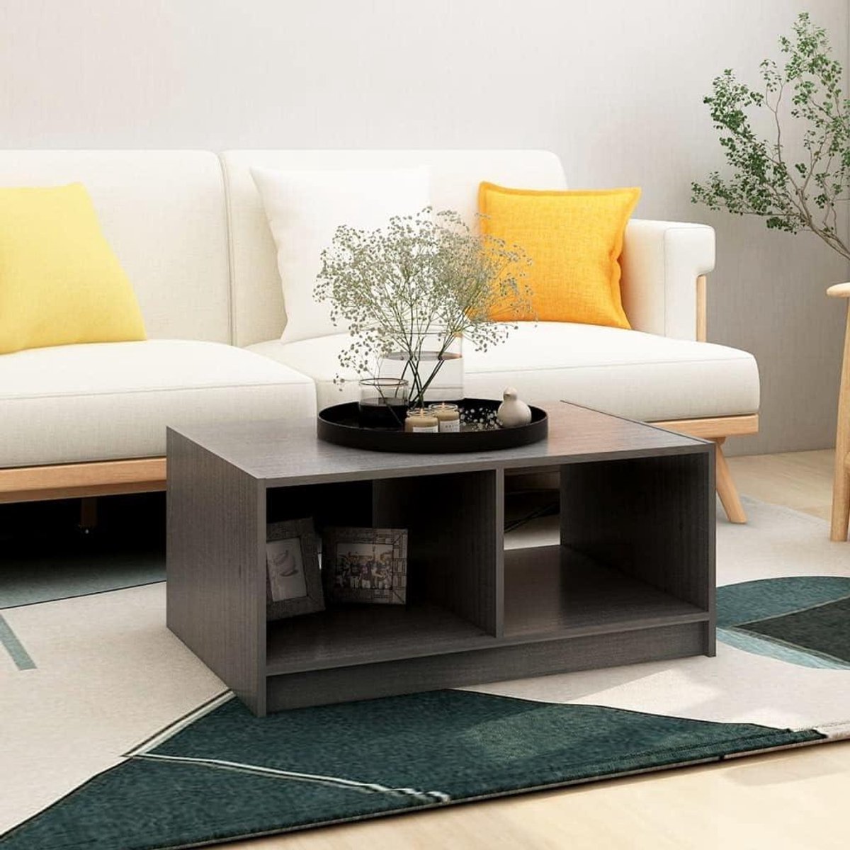 Salontafel Hout - Sfeertafel - Woonkamer Decoratie - Massief Hout - 75 cm - Grijs