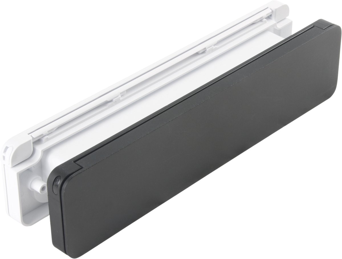 Homebox - de isolerende, tochtvrije en geluiddempende brievenbus – buitendeel aluminium zwart fijnstructuur coating - binnendeel in wit RAL9010