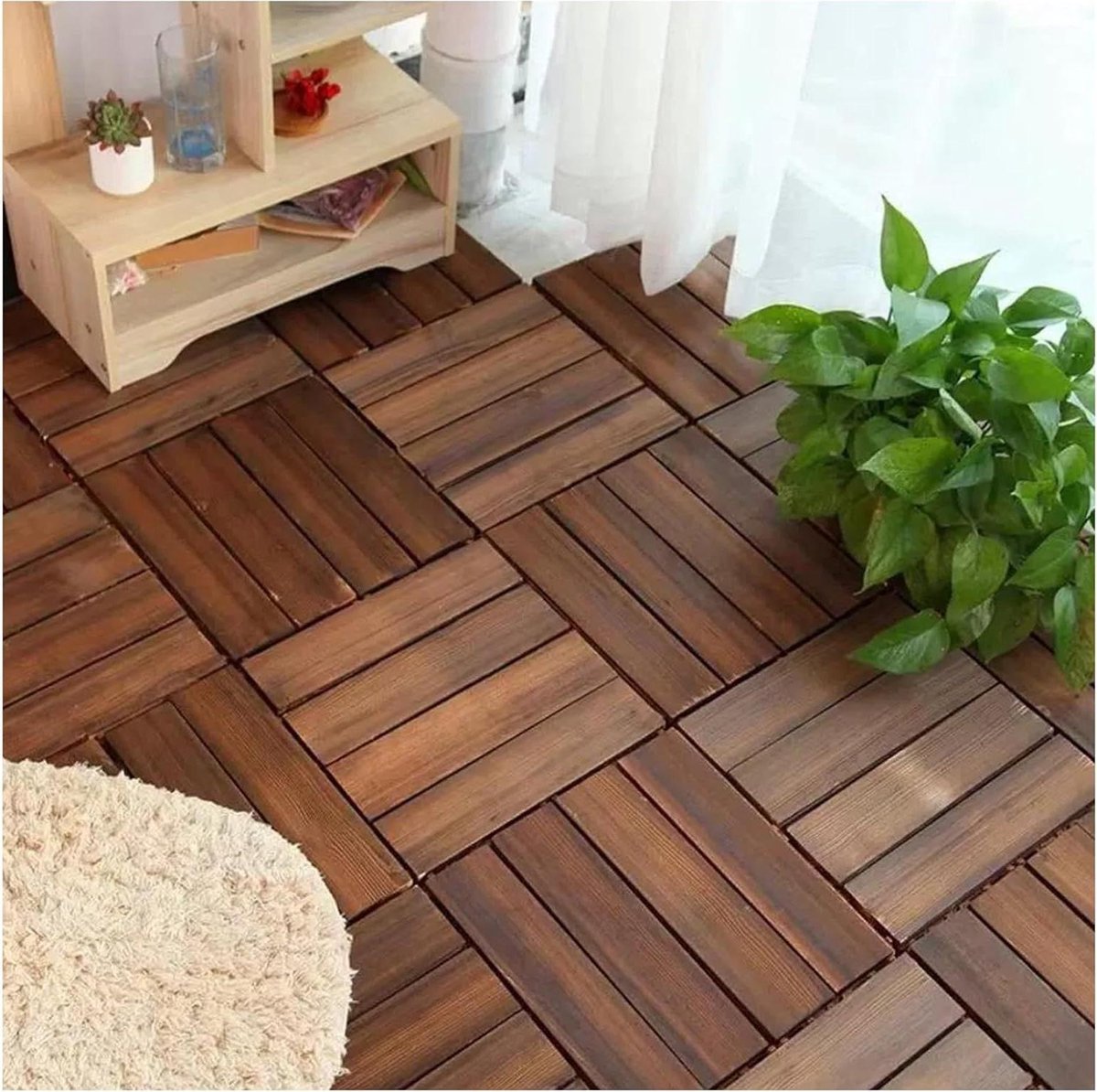 Houten Terrastegels - Vloertegels Buiten - Tuin Aankleden - Carbonisatieproces - 30x30 cm - Houtkleur