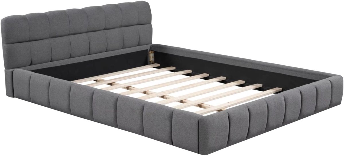 Happiq Gestoffeerd Tweepersoonsbed 140x190 cm Grijs - met Lattenbodem, Hoofdbord