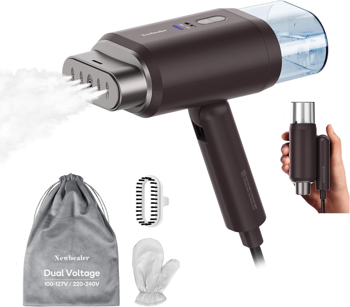 SnelShoppen - Draagbaar Verticaal Strijkijzer, Stoomstrijkijzer met Dubbele Spanning, Afneembare Watertank 180 ml, Snel Opwarmen, Ideaal voor Thuis, K