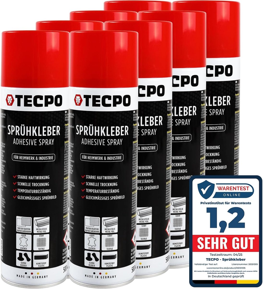 SnelShoppen - 8 x spuitlijm 500 ml - sterke contactlijm voor stof, schuim, leer, papier, plastic, metaal, rubber - veelzijdige alleslijm voor knutsele