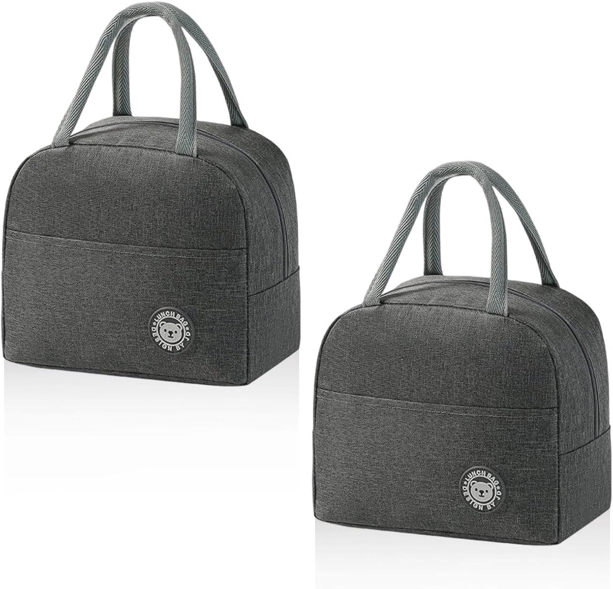 SnelShoppen - Lunch Tas 2 Pack Mini Koeltas Grijs Klein met Zijkompartimenten en Handvatten voor School, Familie en Kantoor