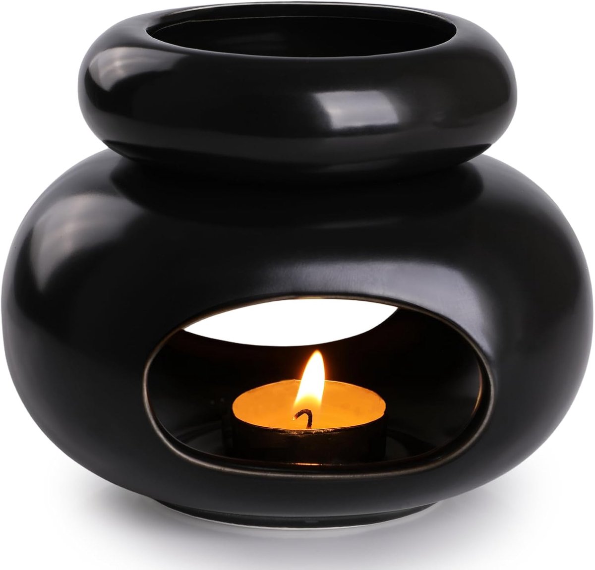 SnelShoppen - Wax Melt Fire, Keramische Geurbranders Aroma Diffuser Theelichthouder, Aromatherapie, Zwart, 13x10.5cm, Perfect voor Thuis en Slaapkamer