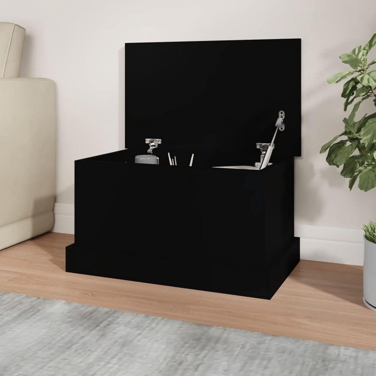 Opbergbox - Opbergkist Tuin - Tuinmeubelen Opbergen - Technische Houtconstructie - 50 x 30 x 28 cm - Zwart