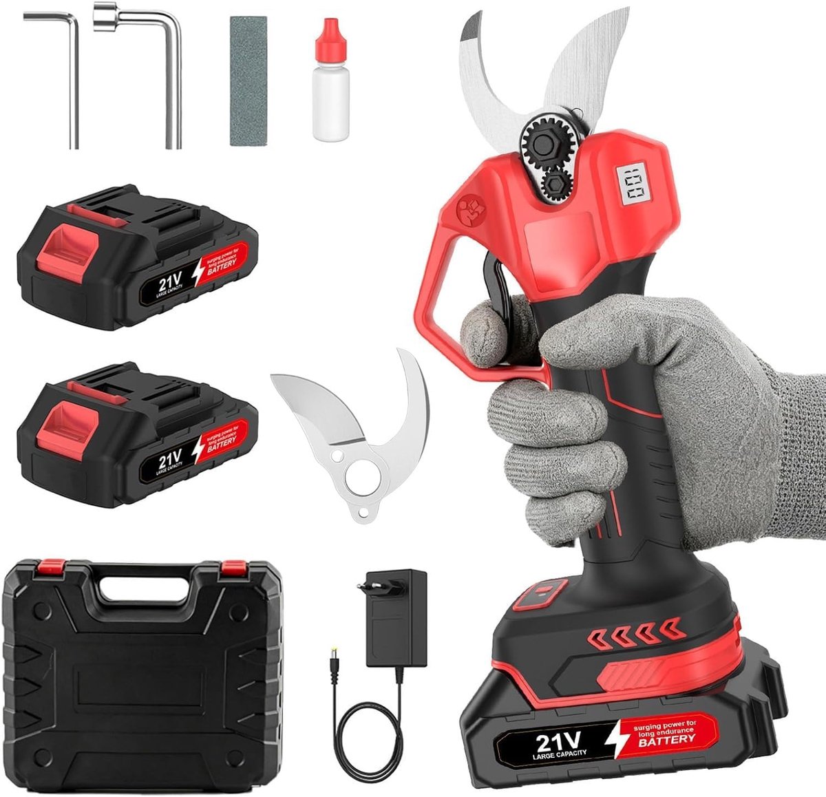 SnelShoppen - Draadloze Elektrische Snoeischaar met LCD-Display, 50 mm Snijdikte, 3000 mAh Batterij, SK5 Staal Messen, Borstelloze Motor voor Tuin, Wi