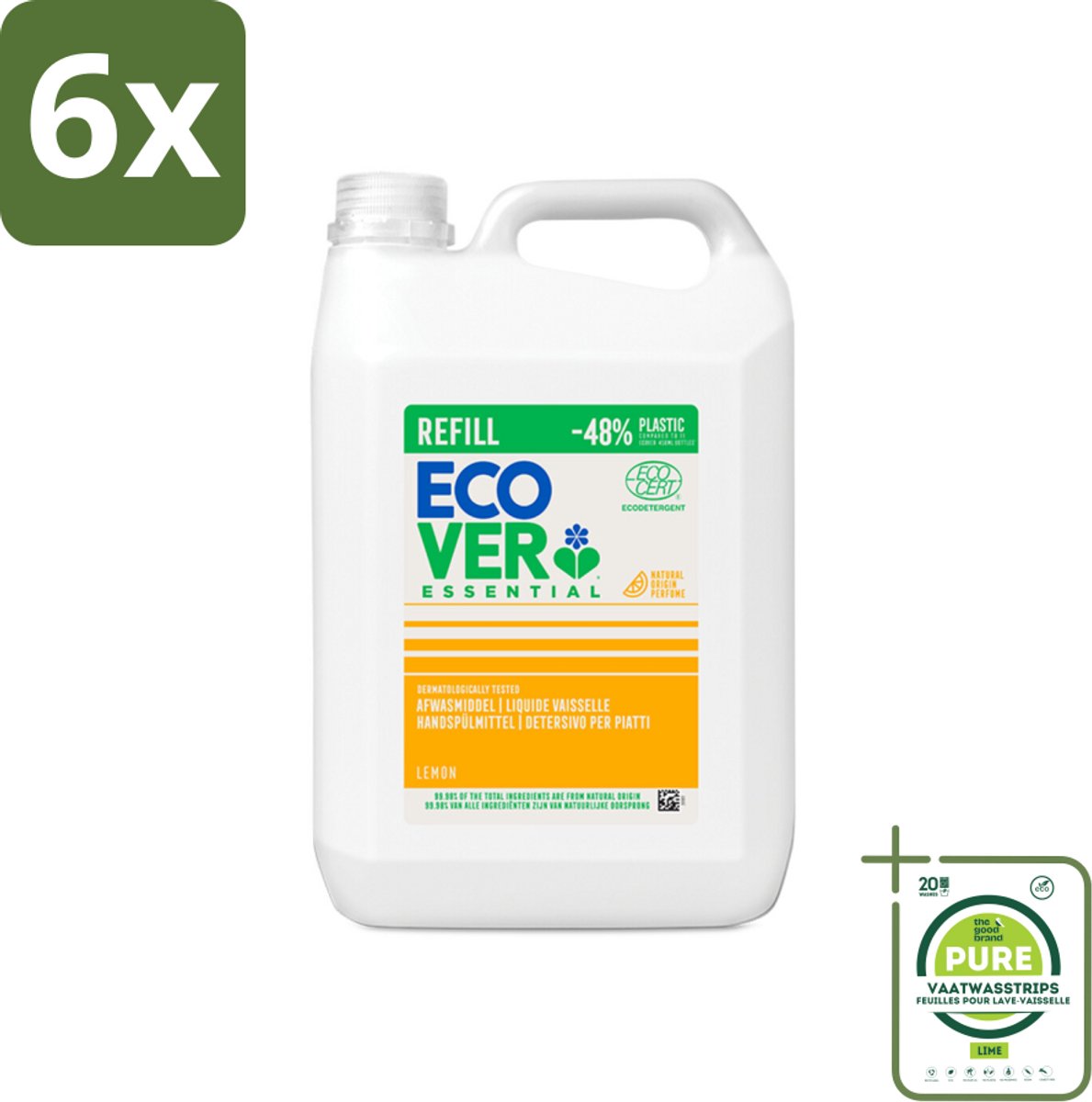 Ecover - Afwasmiddel - Essential Citroen - 5 liter - Voordeelverpakking - 6 stuks - Afwasmiddel - Milieuvriendelijk