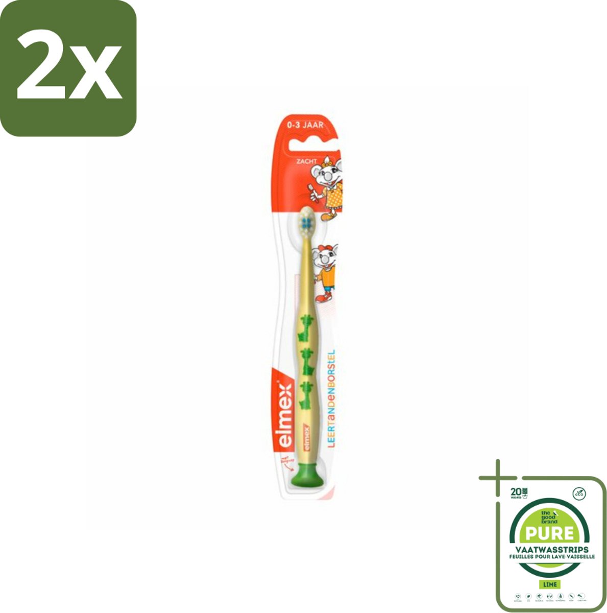 Elmex - Tandenborstel - Leertandenborstel Zacht (0-3 jaar) - Peuterverzorging - 1 tandenborstel - Voordeelverpakking - 2 stuks - Leertandenborstel - Tandenborstel voor baby