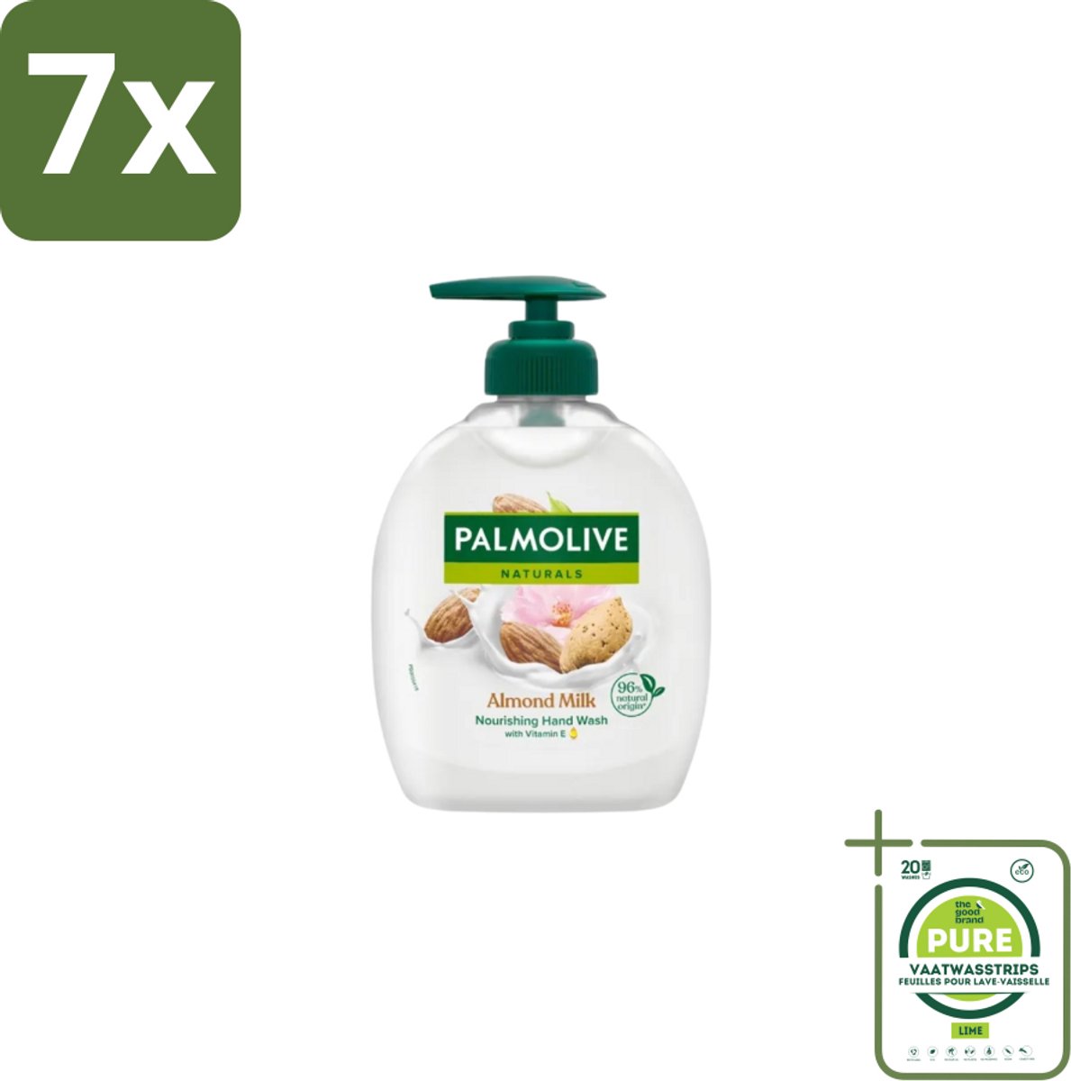 7 x Palmolive - Amandelmelk - Handzeep Met Pomp - Milde Reiniging - 300 ml - Grootverpakking - Handzeep - Amandelmelk - Verzorging - Natuurlijke Ingrediënten - Biologisch Afbreekbaar