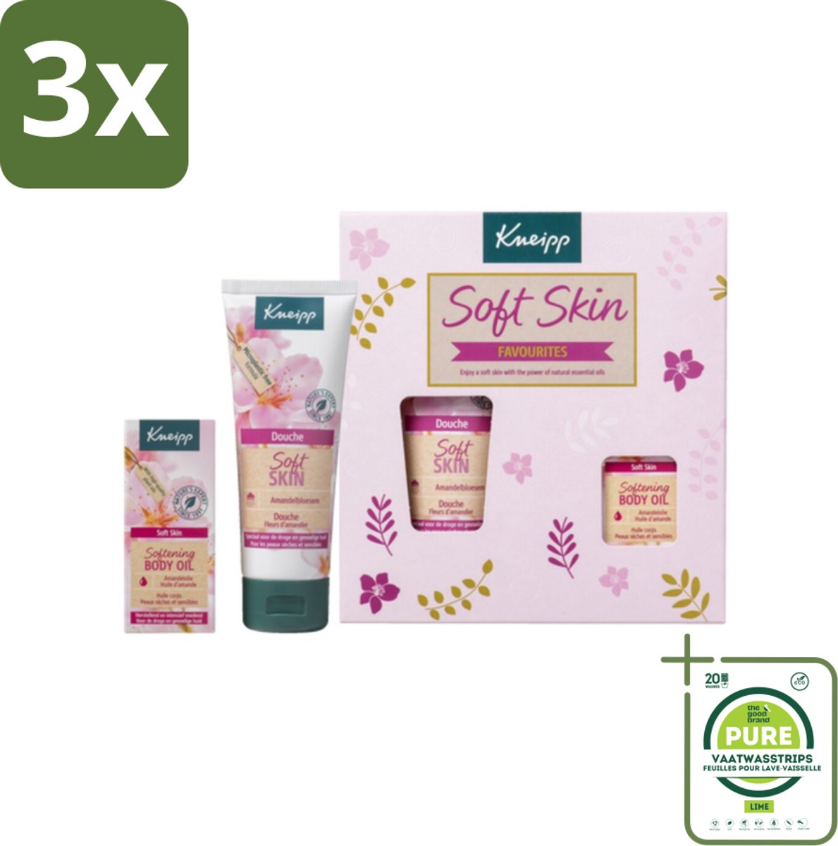 3 x Kneipp - Soft Skin Favourites Geschenkset - Amandelbloesem - Grootverpakking - Kneipp - Cadeauset - Verzorging - Amandelbloesem - Droge Huid