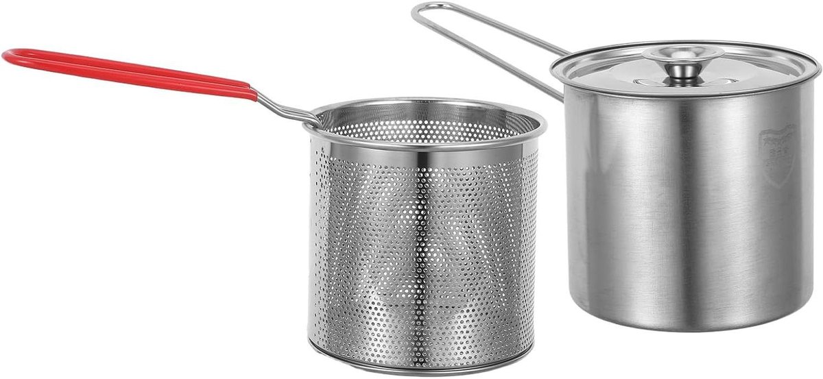 Friteuse met Mandje - Olie Frituurpan - Eten Bereiden - Spatwaterdicht Deksel - 27x12.5x12 cm - Zilver