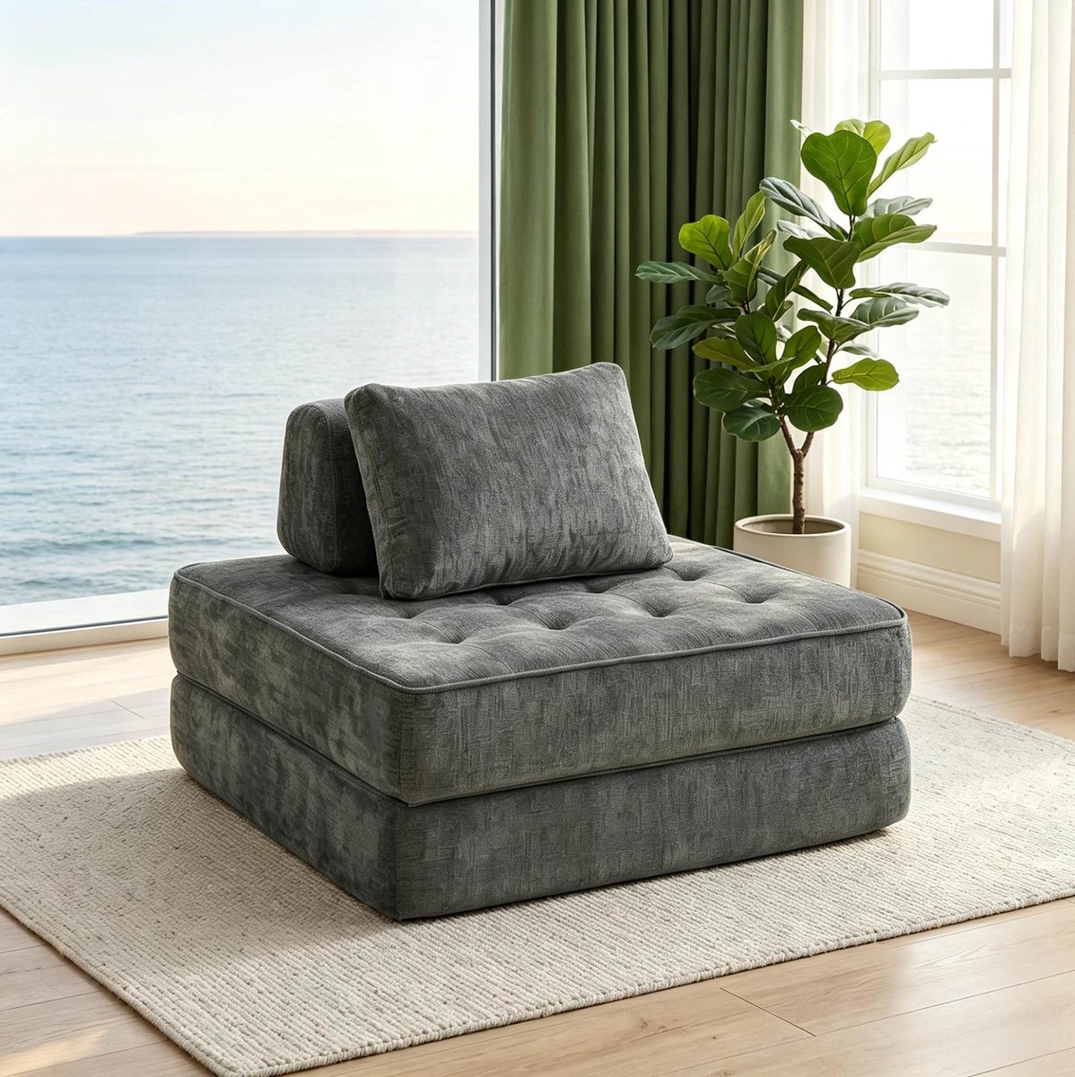 FloraGrace Slaapbank 1-Zits - Opvouwbaar 2-in-1 Met Kussen - Chenille Bekleding - Voor Woonkamer, Slaapkamer Of Logeerkamer - Grijs