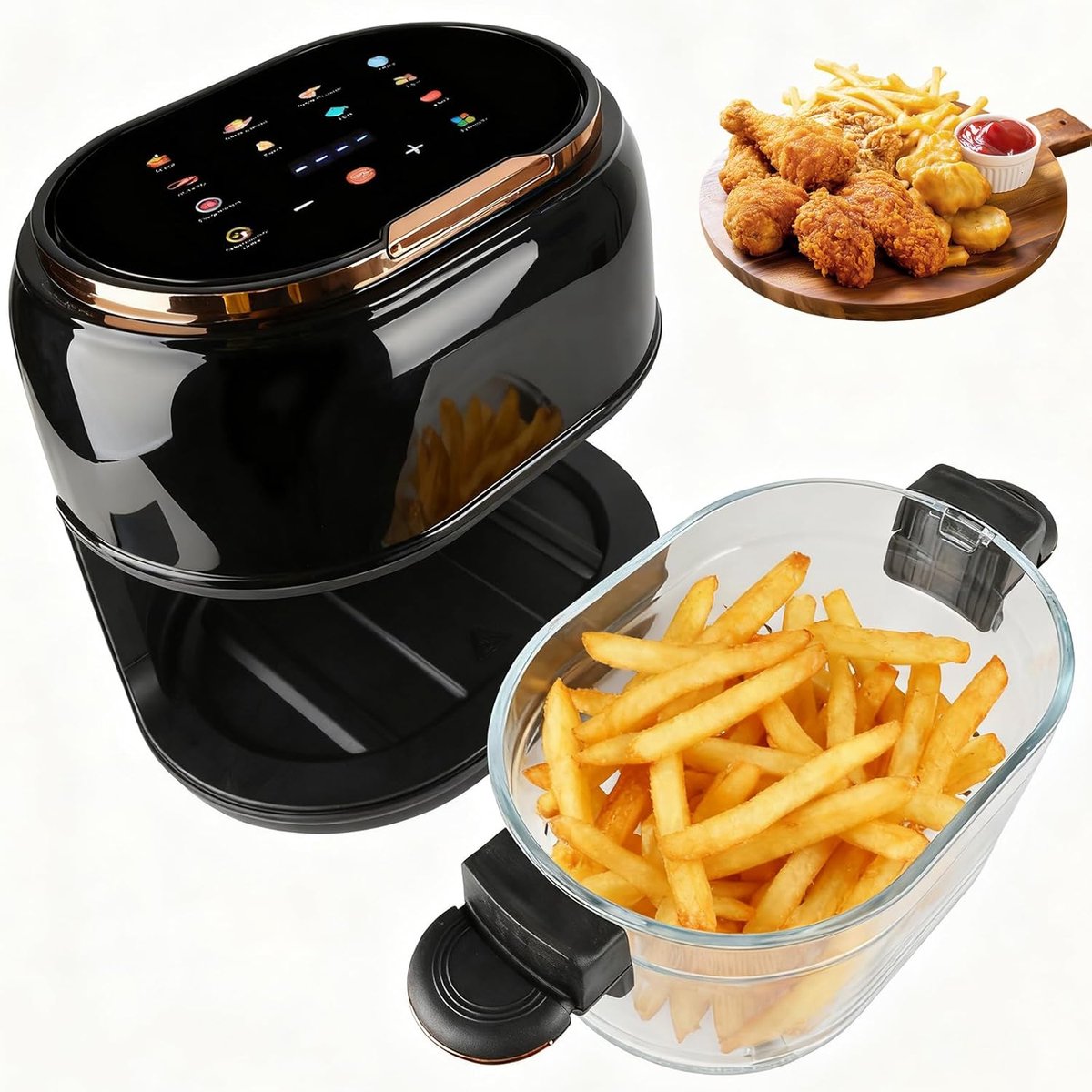 SnelShoppen - Airfryer 5L - 9-in-1 Heteluchtfriteuse met Glazen Mand en Touchscreen - Gezond Frituren, Grillen, Bakken, Roosteren - Ideaal voor Keuken