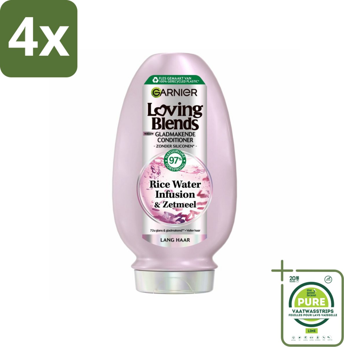 Garnier - Loving Blends Rice Water Infusion - Conditioner - Glans & Zachtheid - Lang Haar - 250 ml - Voordeelverpakking - 4 stuks - Haar glans - Zachtheid haar