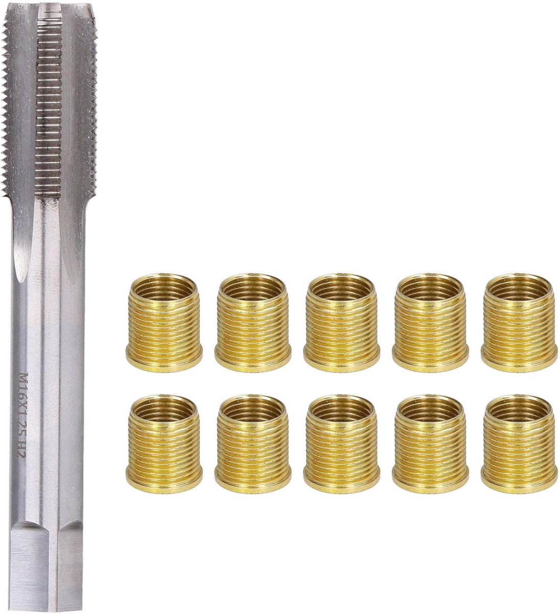 Draadgat Reparatiegereedschap, Draadreparatieset met 10 Stuks M14 X 1,25 Draadinzetstukken en een M16 X 1,25 Draadkraan voor Benzinemotor