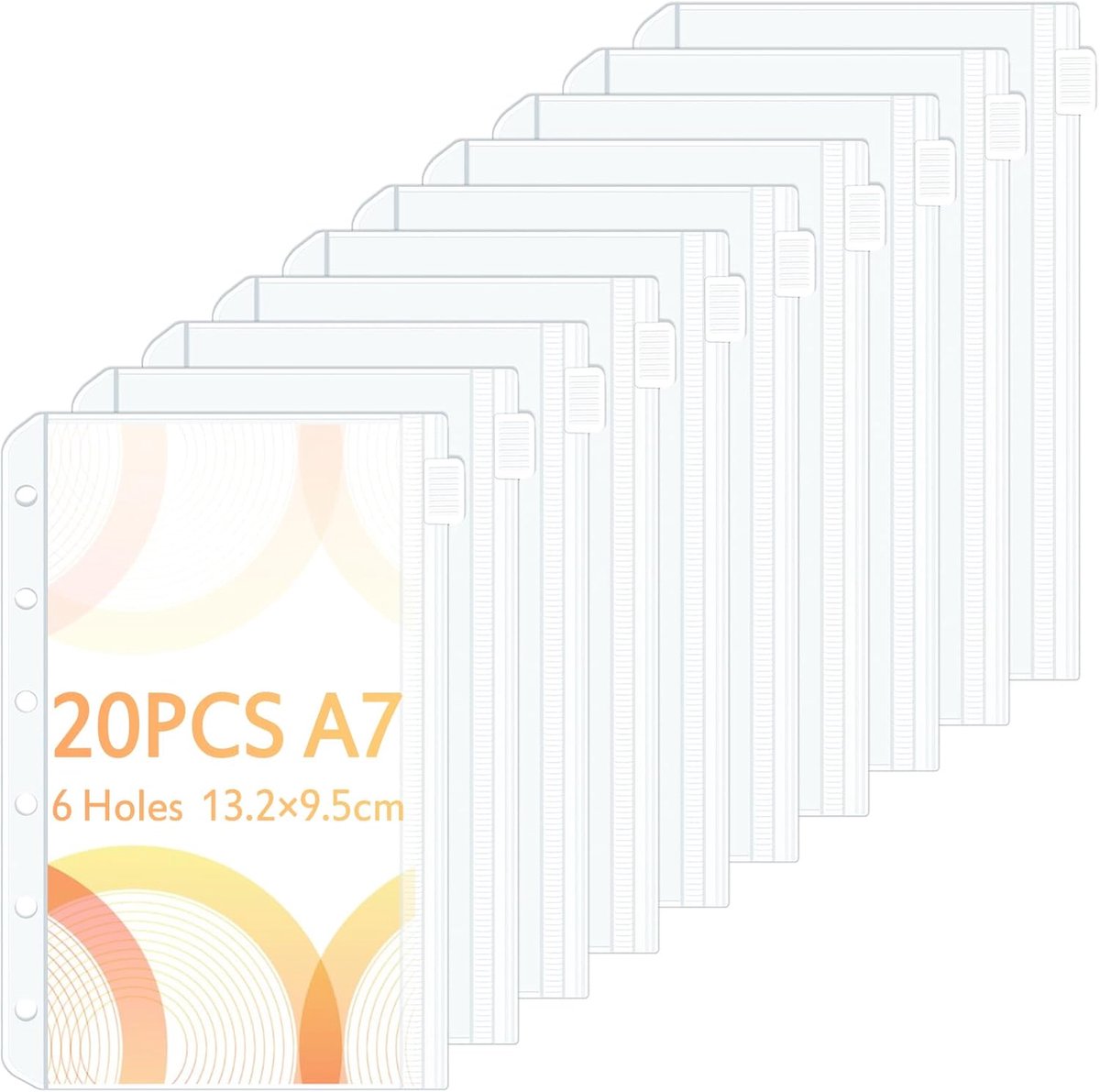 A7-bindertassen, 20 stuks, pvc, 6 gaten, ritssluiting, waterdichte