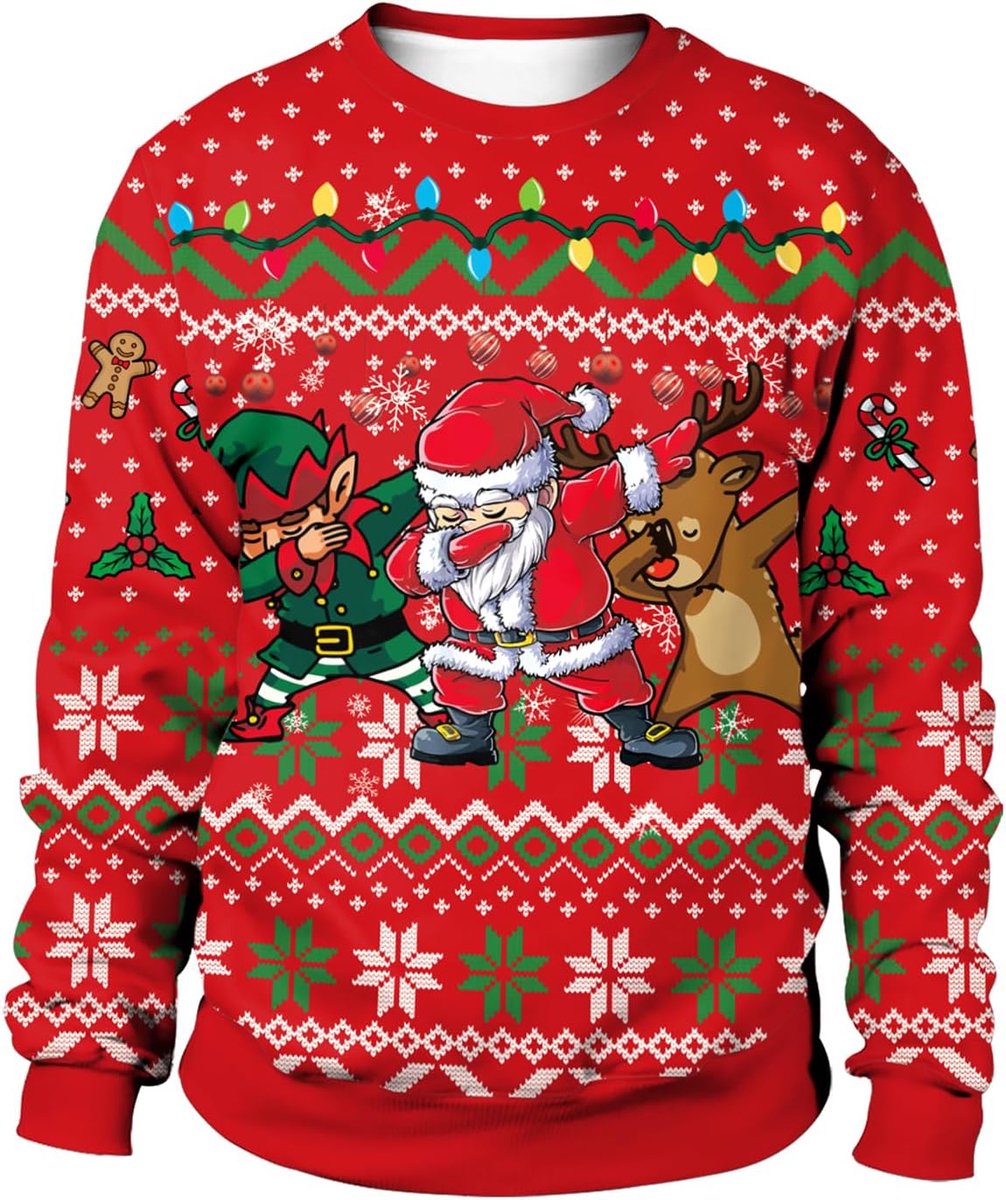Kersttrui, voor dames en heren, foute trui, 3D-print, sweater