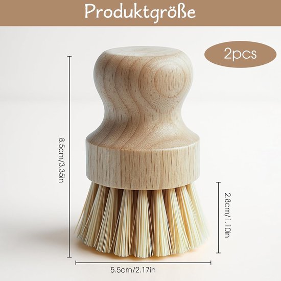 2 stuks groenteborstels, ronde houten champignonborstel, afwasborstel, pannen, afwasborstel, potborstel, keukenspoelbak voor reiniging — afbeelding 5