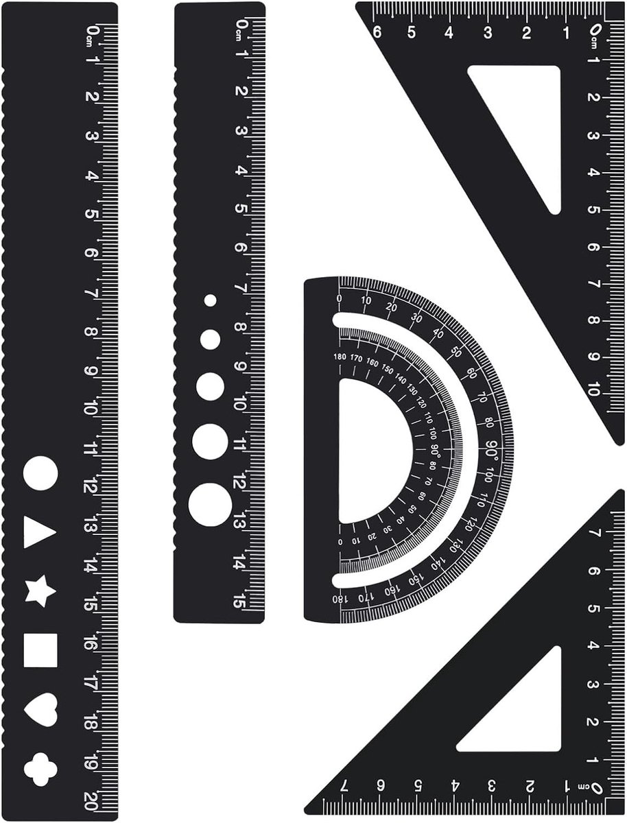 Geometrie Liniaalset - Wiskunde Gereedschap - Tekenen en Meten - Aluminiumlegering - 5 stuks - Zwart